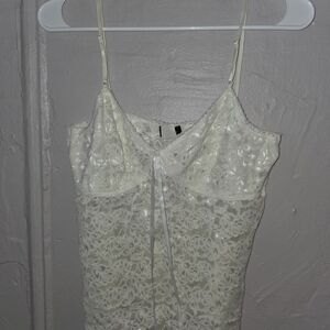 Chic Lace Spaghetti Strap Blouse - Cream